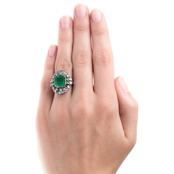 Gleaming Emerald Ring with Diamond Halo | Eden's Edge from Trumpet & Horn