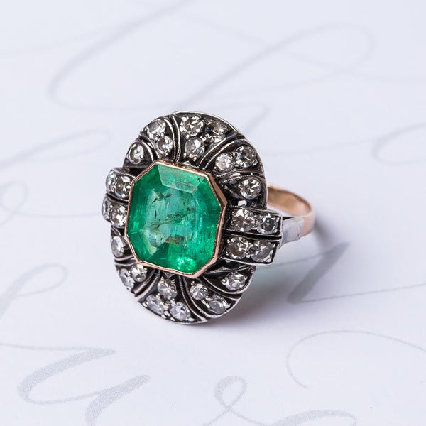 Gleaming Emerald Ring with Diamond Halo | Eden's Edge from Trumpet & Horn