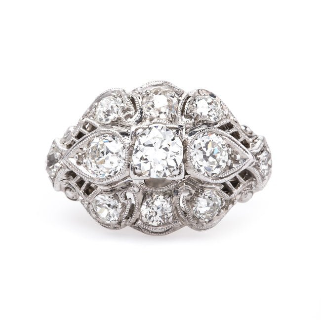 Aspen Edwardian Era Platinum Engagement Ring with Old European Cut Diamonds | Trumpet & Horn