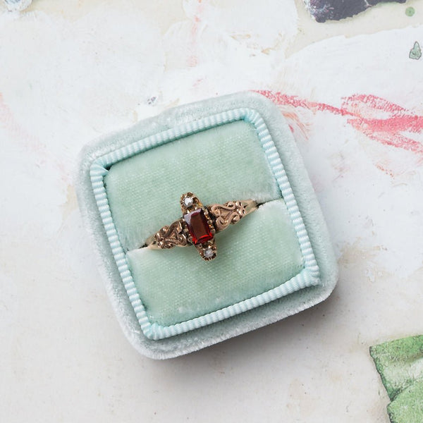 Sweet Victorian Era Rose Gold Ring with Garnet and Diamonds | Elkin from Trumpet & Horn