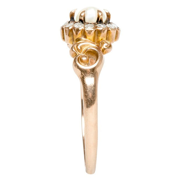 Elsberry vintage art nouveau pearl gold cocktail ring from Trumpet & Horn