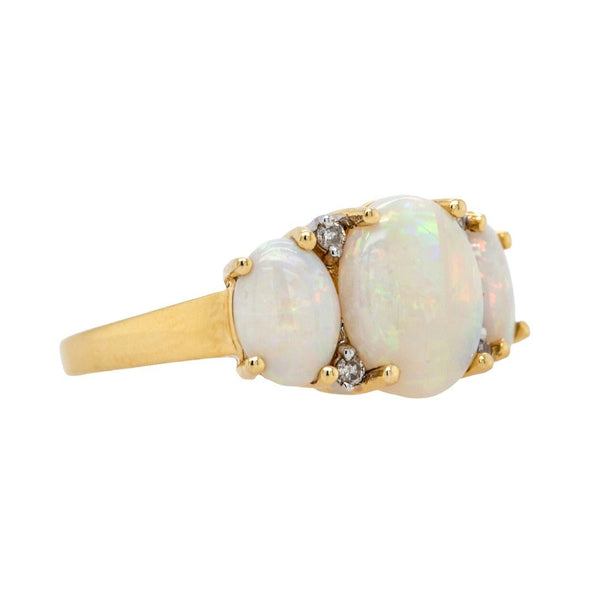 Classic Opal Three-Stone Ring with Sparkly Diamond Accents | Essendon