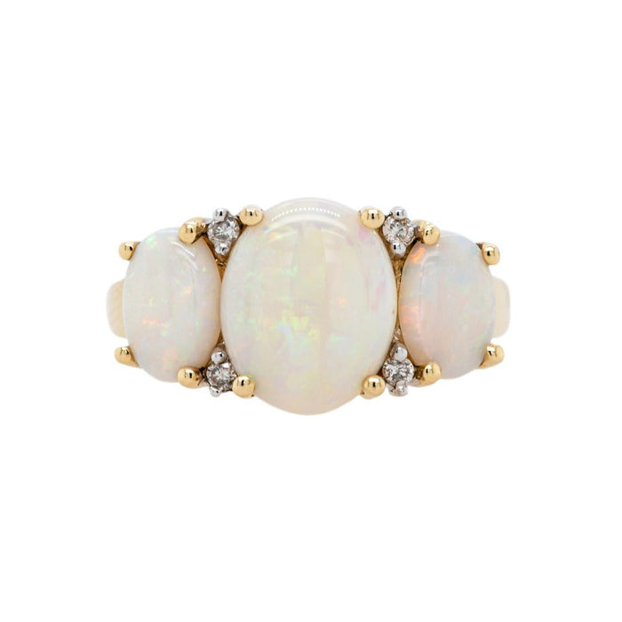 Classic Opal Three-Stone Ring with Sparkly Diamond Accents | Essendon