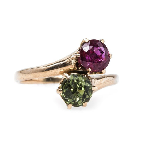 Victorian Era Moi et Toi Ring with Ruby and Green Sapphire | Everglades
