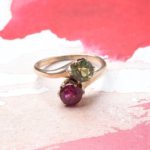 Victorian Era Moi et Toi Ring with Ruby and Green Sapphire | Everglades