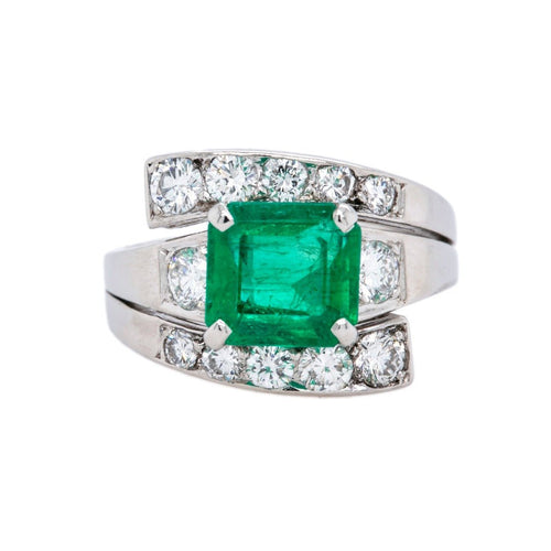 Mid-Century Emerald & Diamond Bypass Cocktail Ring | Greenboro Hill