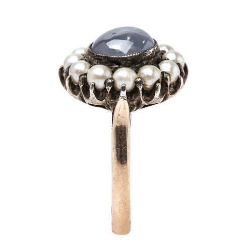 Charming Early Victorian Era Star Sapphire and Pearl Ring | Farnham from Trumpet & Horn