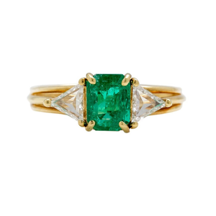 1.60ct Colombian Emerald & Diamond Three Stone Ring | Ferndock