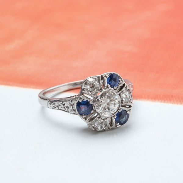 Whimsical Vintage Art Deco Sapphire and Diamond Flower Ring | Fieldbrook from Trumpet & Horn
