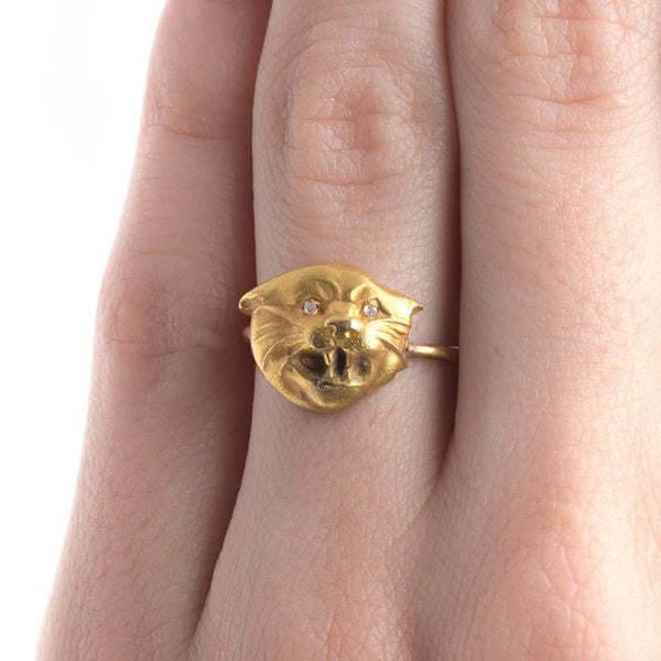 Victorian Era Yellow Gold Cat Ring | Figaro from Trumpet & Horn