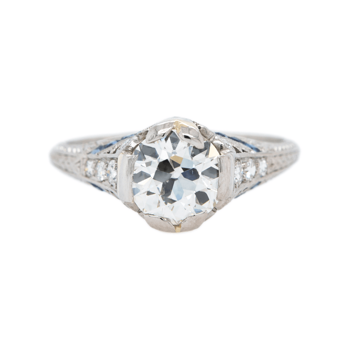 Elegantly Detailed Art Deco Diamond & Sapphire Ring | Finisterre