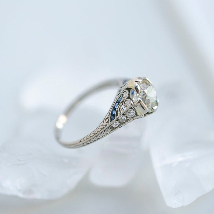 Elegantly Detailed Art Deco Diamond & Sapphire Ring | Finisterre