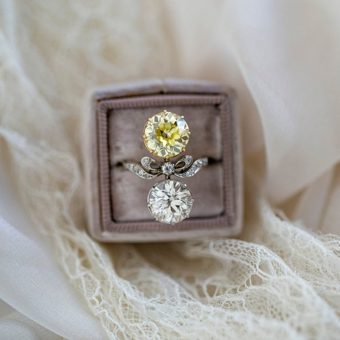 6.50ct Fancy Yellow Toi et Moi Old Euro Diamond Ring | Fleetwood