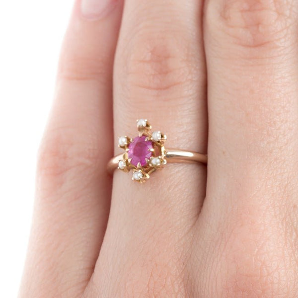 Lovely Feminine Pink Sapphire and Pearl Ring | Gardena from Trumpet & Horn