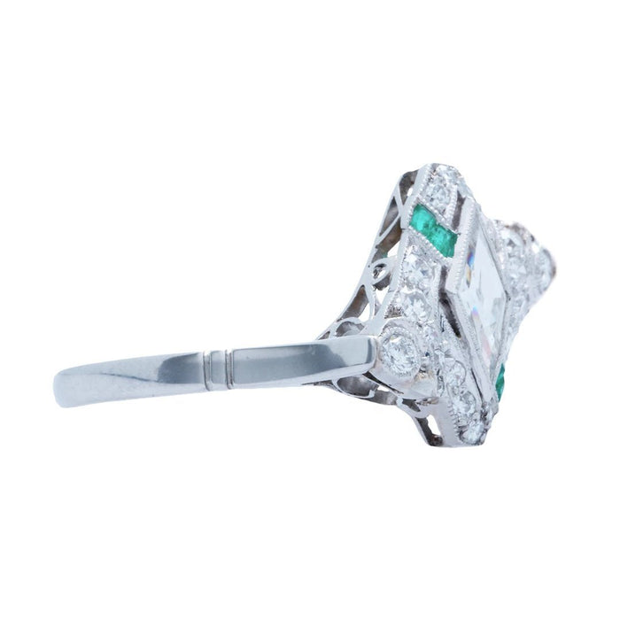 A Beautiful Art Deco Inspired Platinum, Emerald and Diamond Ring | Glen Hook