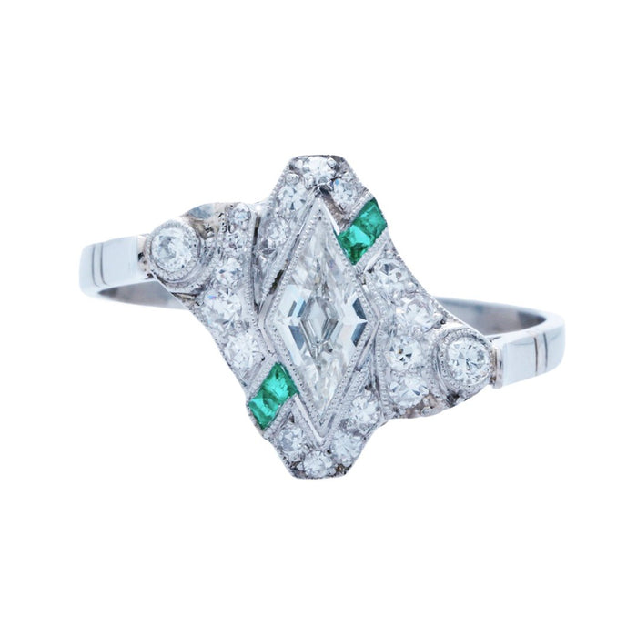 A Beautiful Art Deco Inspired Platinum, Emerald and Diamond Ring | Glen Hook