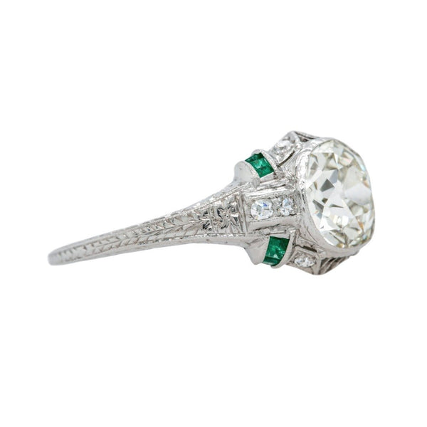 A Gorgeous Edwardian era Platinum, Diamond and Emerald Engagement Ring | Glen Haven
