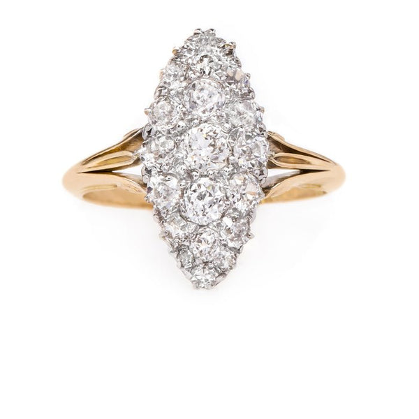 Glittering Marquise Shaped Engagement Ring with Old Mine Cut Diamonds | Glenvale from Trumpet & Horn