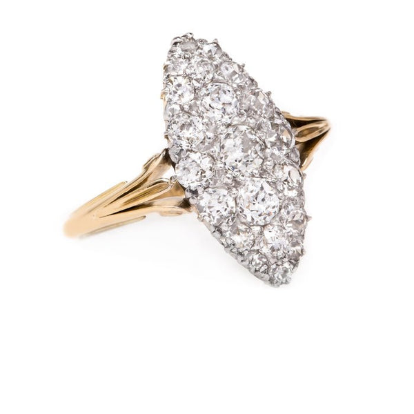 Glittering Marquise Shaped Engagement Ring with Old Mine Cut Diamonds | Glenvale from Trumpet & Horn