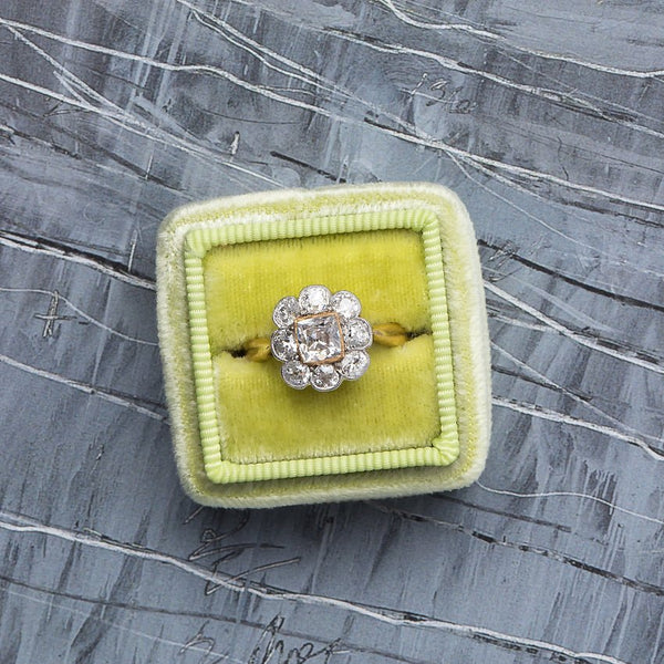 Unique Victorian Era Halo Engagement Ring with Cushion Square Diamond Center | Granada from Trumpet & Horn