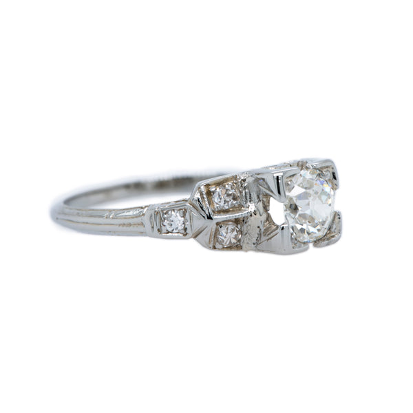 A Lovely Art Deco 18K White Gold and Diamond Engagement Ring | Grandy