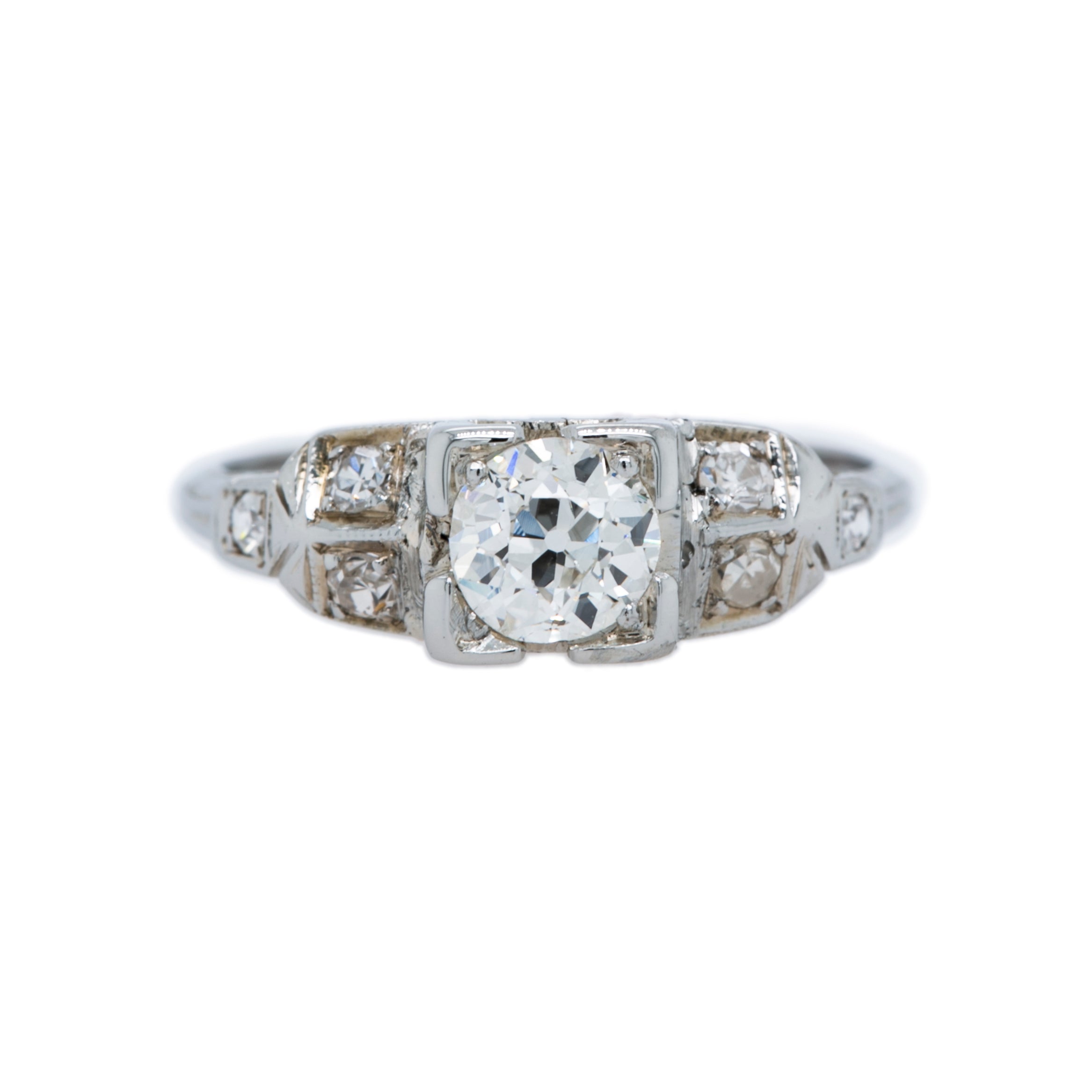 A Lovely Art Deco 18K White Gold and Diamond Engagement Ring | Grandy
