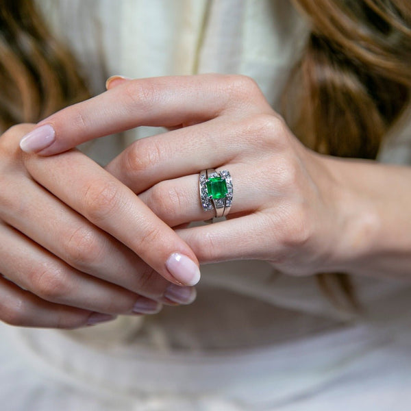 Mid-Century Emerald & Diamond Bypass Cocktail Ring | Greenboro Hill