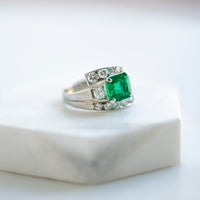 Mid-Century Emerald & Diamond Bypass Cocktail Ring | Greenboro Hill