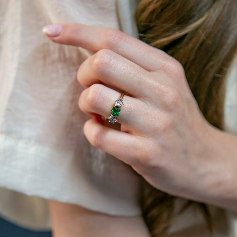 Fabulous & Affordable Victorian Emerald & Diamond Three-Stone Ring | Greenbrae