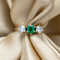 Fabulous & Affordable Victorian Emerald & Diamond Three-Stone Ring | Greenbrae