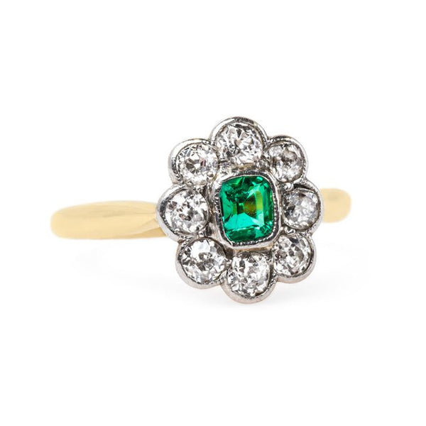 Late Victorian Ring with Floral Motif and Emerald Center | Greenlake from Trumpet & Horn
