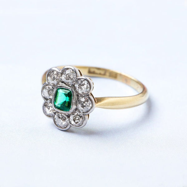 Late Victorian Ring with Floral Motif and Emerald Center | Greenlake from Trumpet & Horn