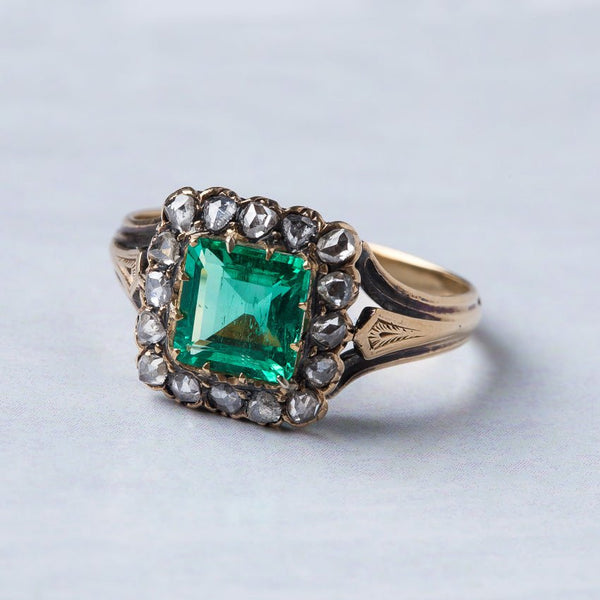 Fabulous Emerald Ring with Diamond Halo | Greenwich from Trumpet & Horn