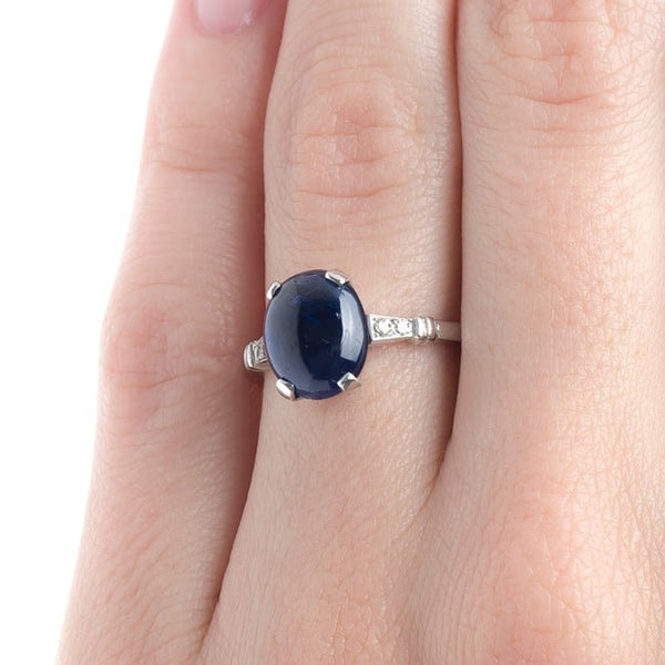 Exemplary Art Deco Natural Cabochon Sapphire Engagement Ring | Gulfhaven from Trumpet & Horn