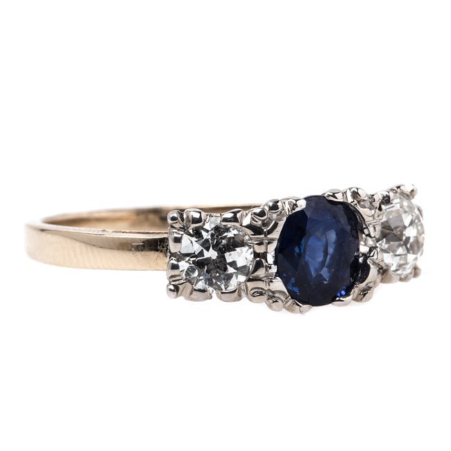 Traditional Vintage Victorian Era Three Stone Engagement Ring with Sapphire and Diamonds | Hammersmith from Trumpet & Horn