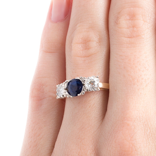 Traditional Vintage Victorian Era Three Stone Engagement Ring with Sapphire and Diamonds | Hammersmith from Trumpet & Horn