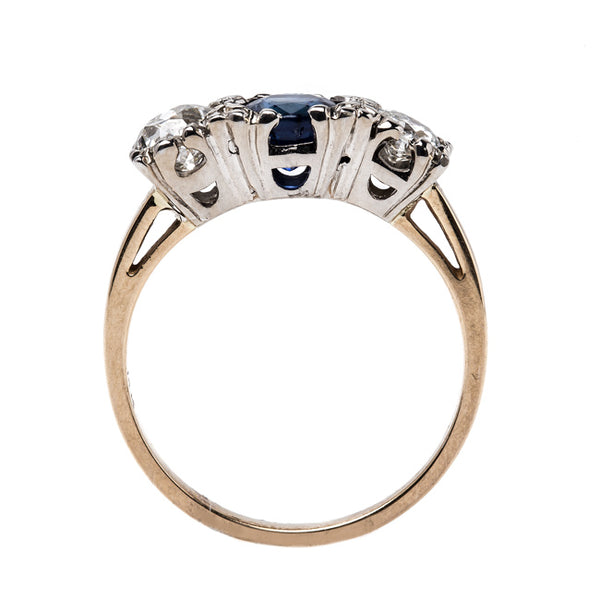 Traditional Vintage Victorian Era Three Stone Engagement Ring with Sapphire and Diamonds | Hammersmith from Trumpet & Horn