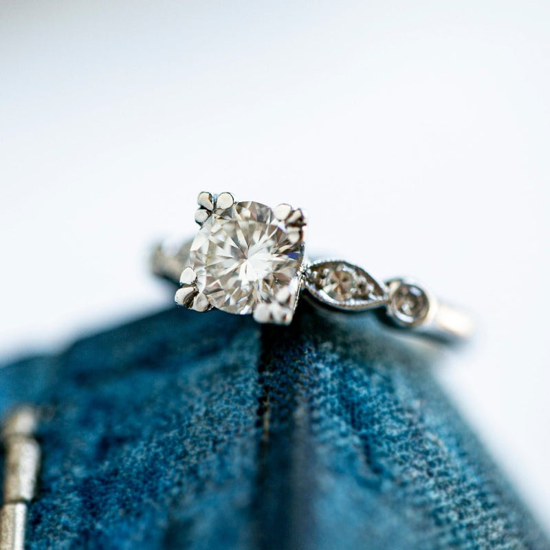 Whimsical Mid-Century Diamond Engagement Ring with Marquise and Round Shaped Bezels | Hanbury