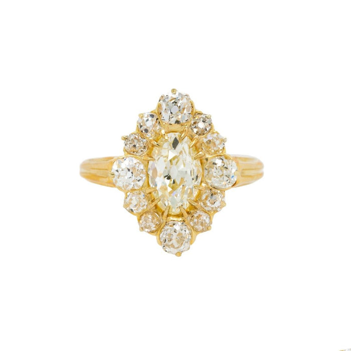 Unique Victorian Diamond-Shaped Oval Diamond Halo Engagement | Harwich