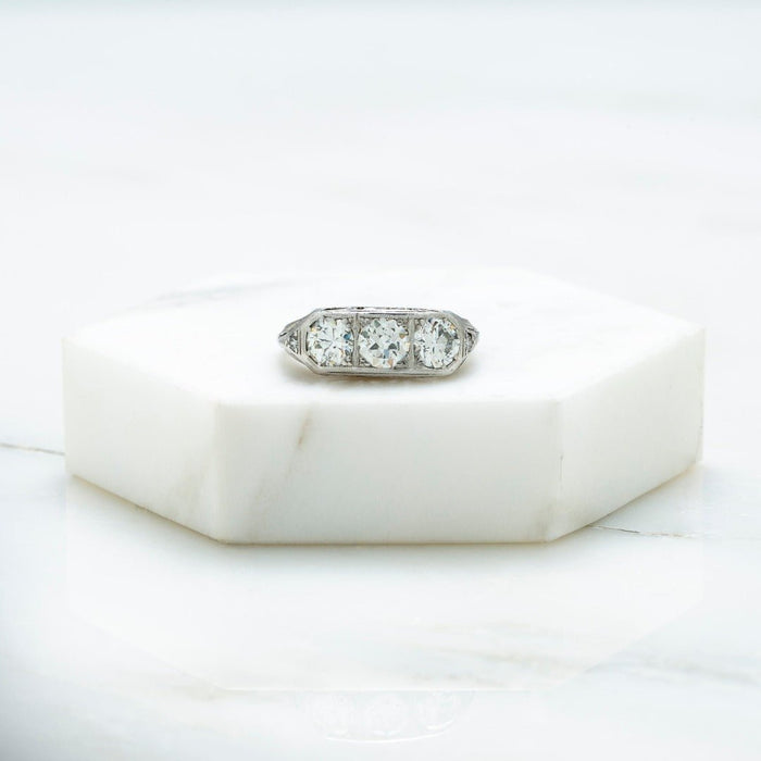 0.75ctw Art Deco Platinum and Diamond Three-Stone Ring | Hatfield