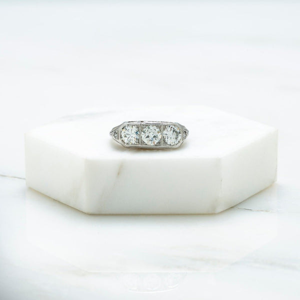 0.75ctw Art Deco Platinum and Diamond Three-Stone Ring | Hatfield