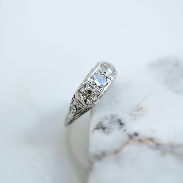 0.75ctw Art Deco Platinum and Diamond Three-Stone Ring | Hatfield