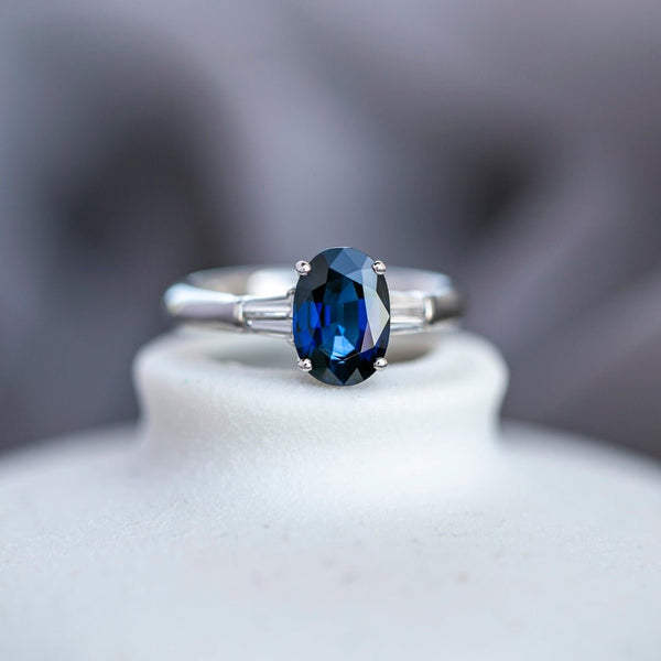 2.38ct Classic Modern Sapphire & Diamond Three-Stone Ring | Hatton