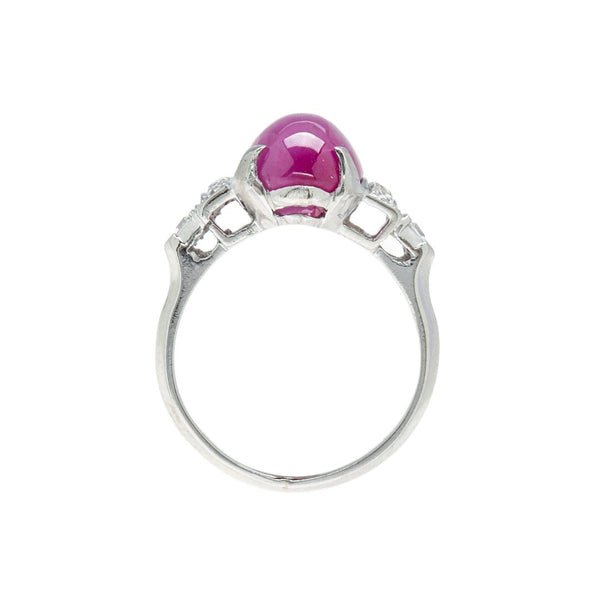 Sweet Art Deco Oval Cabochon Star Ruby & Diamond Ring | Helena Springs