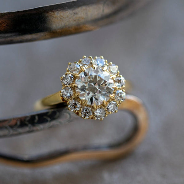 Golden Antique-Inspired Diamond Halo Engagement Ring | Hickory Hills
