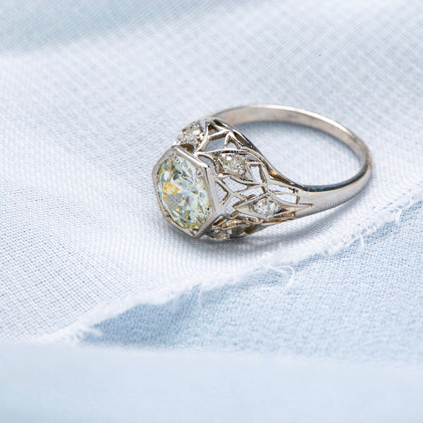 Lacy Platinum & Diamond Edwardian Bombe Engagement Ring in Hexagon Setting | Hidden Hollow