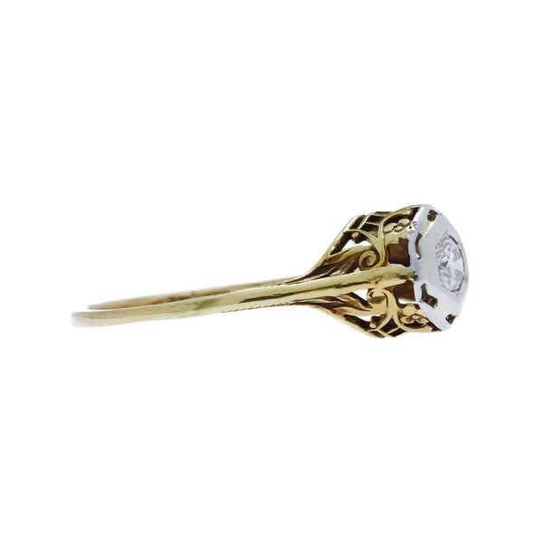 A Delightful Art Deco 14k Yellow and White Gold and Diamond Engagement Ring | Hidden River