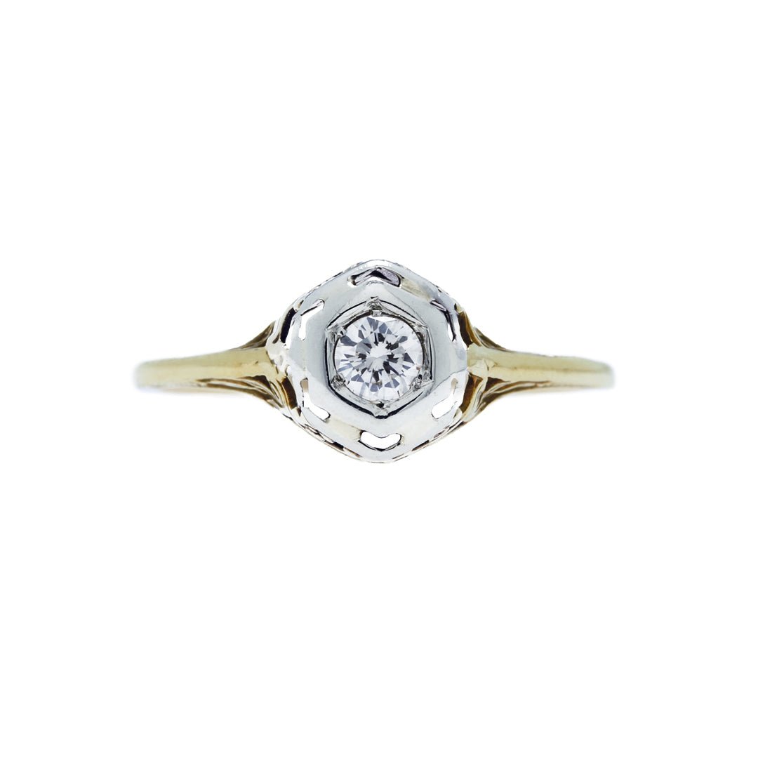 A Delightful Art Deco 14k Yellow and White Gold and Diamond Engagement Ring | Hidden River