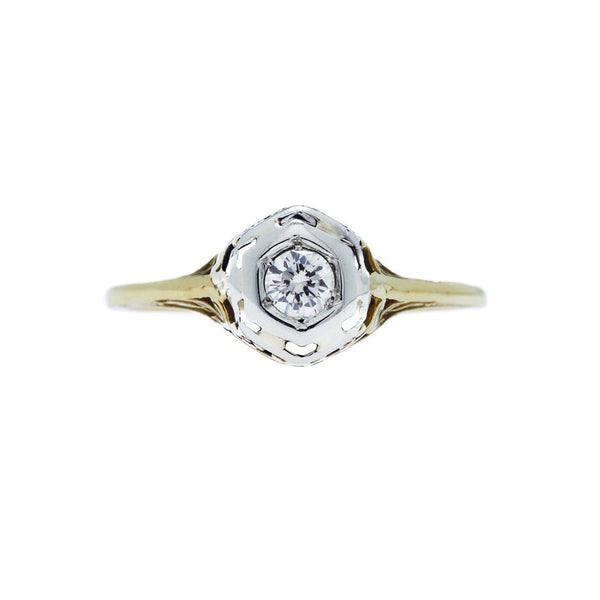 A Delightful Art Deco 14k Yellow and White Gold and Diamond Engagement Ring | Hidden River