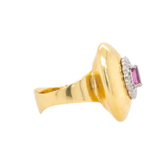 Dome-Shaped Mid-Century Ruby & Diamond Gold Cocktail Ring | Hillview